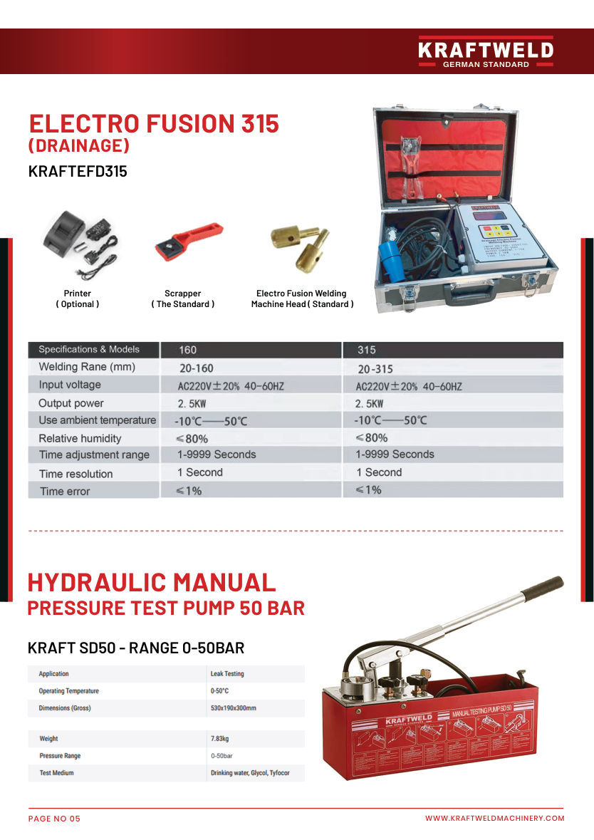 Pressure Test Pumps from KRAFTWELD catalog